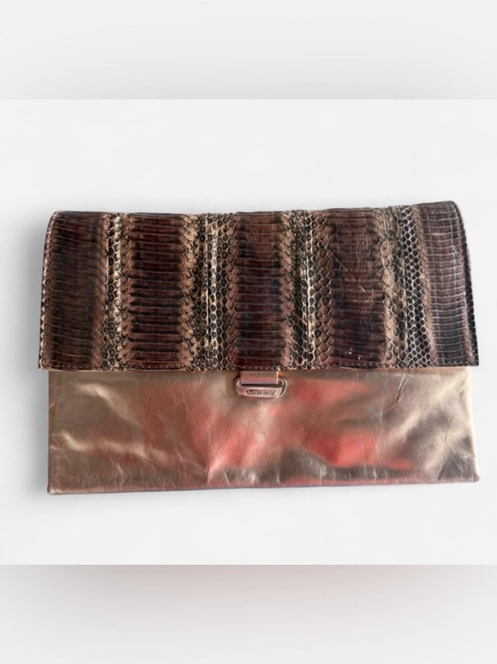 Charles David Brown Snakeskin-Pattern Leather Shoulder Bag